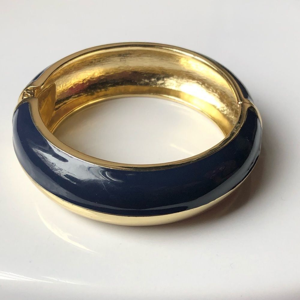 Bangle Bracelet Blue enamel W/ Gold tone